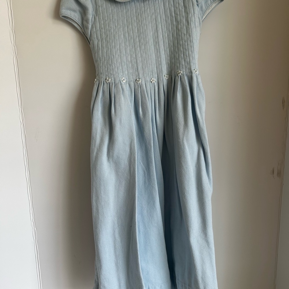 Strasburg Blue Smocked Sundress with Cowl Neck and Flutter Cap Sleeves